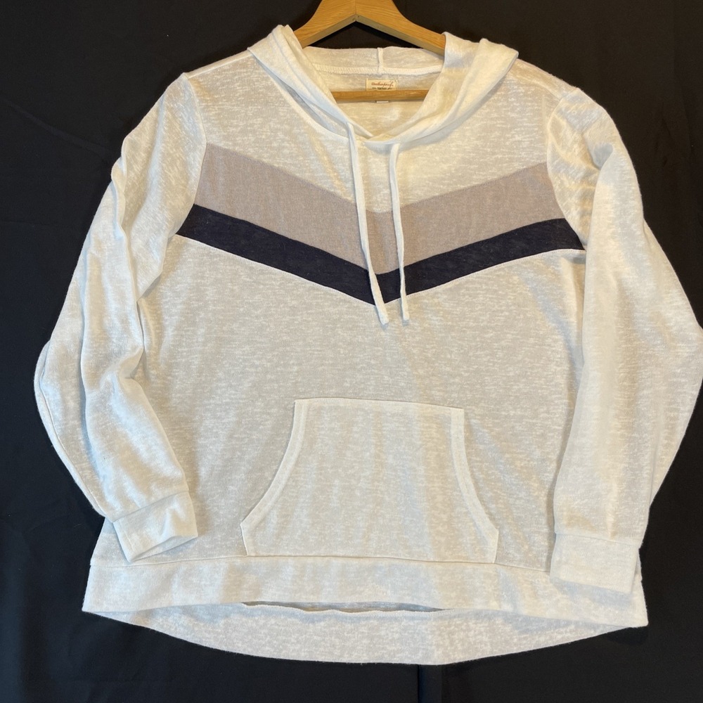 Weatherproof Women's Pullover Hoodie Shirt Size LG Cream Navy Tan Athleisure